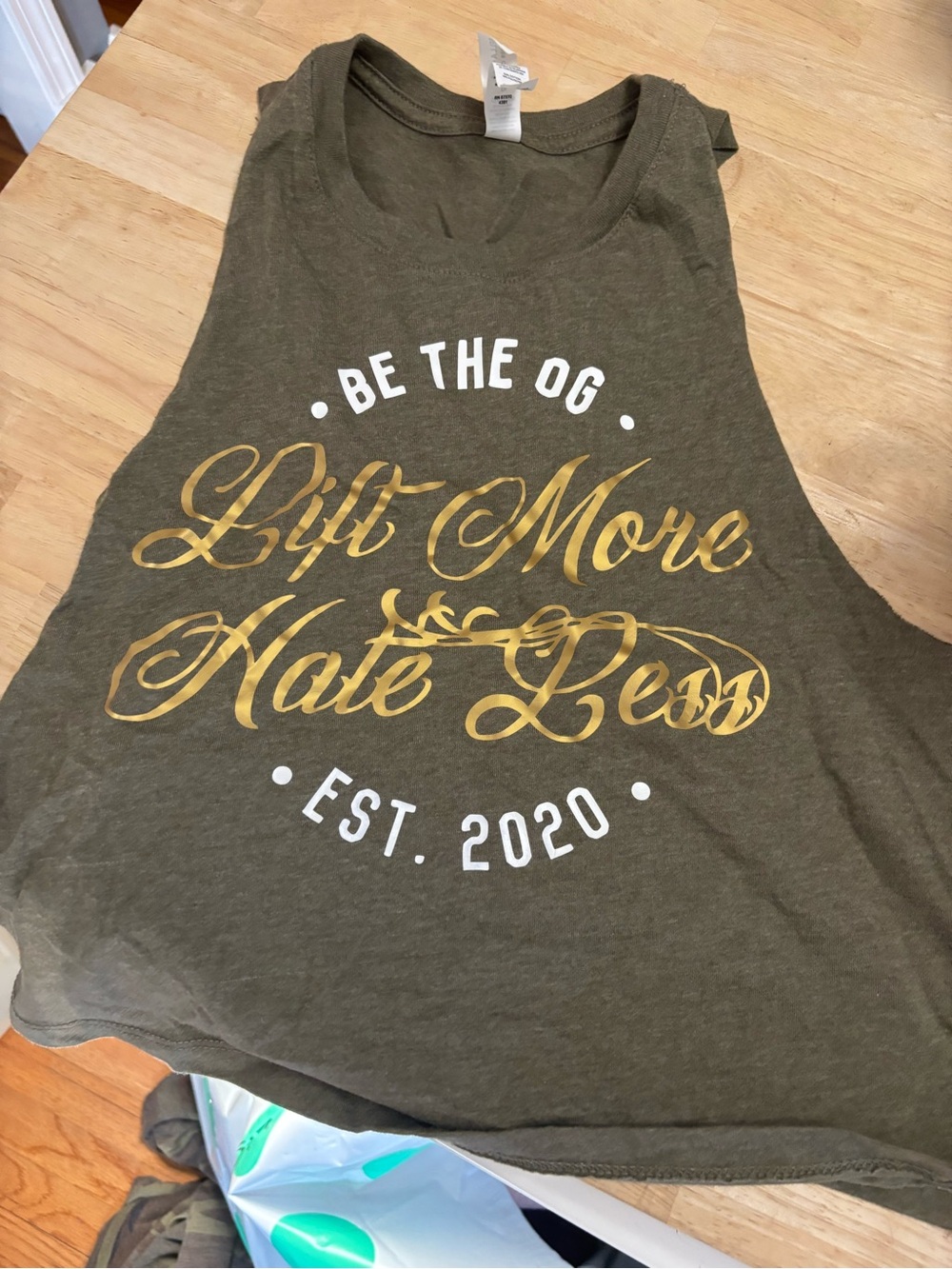 Bella Canvas Olive Green Graphic Tank with White Print